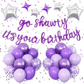 Purple Go Sha It'S Your Birthday Banner Balloons Set, Glitter Happy Birthday Banner With Purple Silver Confetti Balloon Star Foil Balloon For Girls Women Hip Hop Rap Theme Birthday Party Decoration