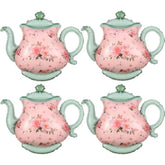 4 Pcs 22 Inch Teapot Mylar Balloons, Pink & Green for Tea Party, Baby Shower Decor