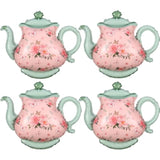 4 Pcs 22 Inch Teapot Mylar Balloons, Pink & Green for Tea Party, Baby Shower Decor