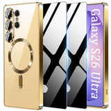 Samsung Galaxy S26 Ultra 5G Clear Magnetic Phone Case with Camera Protection and Privacy Screen Protector, Soft Shockproof Protective Cover for Galaxy S26 Ultra, Gold