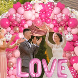 185Pcs Valentines Day Balloons Garland Arch Kit, Hot Pink Heart Love Foil Balloon For Women Girls Valentine'S Mother'S Day Wedding Shower Princess Party Decorations Engagement Supplies