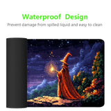 Pixel Art Desk Mat Wizard Magic Moon Mysterious Castle Large Gaming Mouse Mat With Stitched Edges,Non-Slip Waterproof Rubber Base Mous Mat 31.5"X11.8" Office Computer Keyboard Laptop Home
