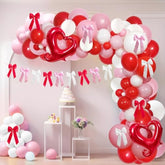 Valentines Day Party Balloons Arch Garland Kit, Red Pink White Bows Decorations, 106Pcs Balloons & Accessories For Valentines Engagement Party Birthday Decorations