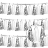 3P White Silver Tassel Banner Garland Metallic Foil Fringe Banner Tinsel Tassels Streamer Banner Backdrop For Parade Floats, Graduation Bridal/Baby Shower Retirement Party Decorations