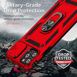 iPhone 11 Pro Max Case with Slide Camera Cover and HD Screen Protector, Rotated Ring Kickstand, Military Grade Shockproof Protective Cover, Red