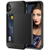 Case For Iphone X Case Iphone Xs Wallet Card Holder Slot Sliding Cover Id Pocket Dual Layer Bumper Anti-Scratch Protective Hard Shell Hybrid Rubber Armor For Apple Iphone X Xs 10 10S - Black