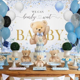 Bear Baby Shower Backdrop For Boy Blue Flower Balloons We Can Bearly Wait Party Banner Bear Baby Shower Party Decorations Banner (6X3.6Ft)