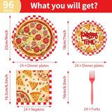 Pizza Party Supplies Set - 96PCS Disposable Tableware for 24 Guests