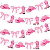 Cowgirl Party Banners Pink Coquette Bow And Boots Decorations Western Cowgirl Boots Hats Cutout Banners Cowgirl Birthday Decorations For Rodeo Wild West Baby Shower Supplies