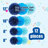 12 Pcs Tissue Pom Poms Kit, Tissue Paper Flowers For Birthday, Boy Baby Shower, Nursery, Graduation, Bachelorette Party Decoration (Blue Mix)