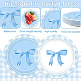 96Pcs Blue Bow Party Plates And Napkins Blue Bow Birthday Supplies For Girl Bachelorette Bridal Engagement Baby Shower Coquette Tableware Dinnerware Serves 24 Guests Party Decorations