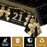 2-Pack 21st Birthday Tablecloths Black Gold 54x108 Inch Disposable Cover