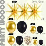 Black and Gold Balloon Arch Kit 140-Piece with Star Balloons for Party Decor