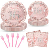 96 Pcs Rose Gold Sweet 16 Birthday Party Paper Plates And Napkins Girls Sweet 16 Decorations Sweet Sixteen Birthday Party Disposable Paper Tableware Serve 24