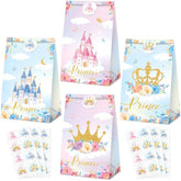 32 Pcs Princess Prince Favor Bags Princess Crown Castle Party Bags Include 4 Style Sticker Handles Candy Goodie For Gender Reveal Bridal Shower Wedding Supplies