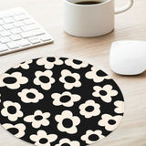 White Flower Round Mouse Mat - Funny Small Mouse Pad With Non-Slip Rubber Base For Home Office Decor - 8.7 Inch Round