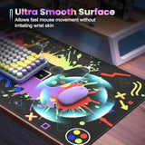 Computer Desk Mat, Desk Protector Mat With Stitched Edges, Non-Slip Keyboard And Mouse Pad, 35.4" X 15.7" Black Mouse Pad For Gamer, Water Resistant Gaming Accessories(Double Controller)