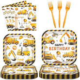 Construction Birthday Party Supplies Construction Theme Decorations Square Truck Constructions Disposable Plates Napkins Tableware Set For Boys Kids Birthday Party Favors Serves 24 Guests