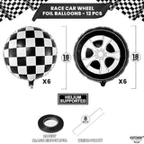 , Huge Tire Balloons And Checkered Balloons - 18 Inch, Pack Of 12 | Two Fast Two Curious Birthday Decorations | Tire Balloon, Two Fast Birthday Decorations | Race Car Birthday Party Decorations
