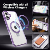 Clear Purple Magnetic Case for iPhone 6.1" - Built-in Invisible Stand Compatible with MagSafe Military Grade Drop Protection Anti-Yellowing Hard Back Silicone Edge Cover