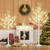 Outdoor Christmas Decorations Lighted Birch Tree Set Of 3, Led Warm White 4, 6 And 8 Feet, For Indoor Christmas Decor, Party, Garden, Yard, Wedding, Holiday