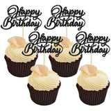 24Pcs Happy Birthday Cupcake Toppers Glitter Birthday Cupcake Food Picks For Celebrating Happy Birthday Party Cake Decorations Supplies Black