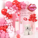 Pink And Red Balloons Garland Arch Kit, Red Heart Balloons Lips Balloon For Anniversary Birthday Bridal Shower Wedding Romantic Valentines Day Decorations