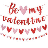 Red Glitter Be My Valentine Banner And Red Pink Valentines Day Heart Garland,Happy Valentines Day Banner For Valentine'S Day Party Wedding Home Decor