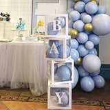 Baby Shower Decor – 4 Transparent Balloon Boxes with BABY Letters for Gender Reveal