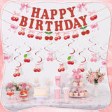 43 Pcs Cherry Party Decorations, Happy Birthday Banner With Cute Cherries Hanging Swirls, Summer Fruit Theme Cherry Party Decorations For Wedding Birthday Bridal Shower Baby Shower