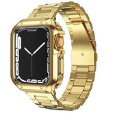 Compatible With Apple Watch Band And Case, Stainless Steel Metal Chain With Tpu Cover, Smart-Watch Link Bracelet Strap, Wrist-Band For I-Watch Series 9 8 7 6 5 4 3 2 1 Se, 45Mm 44Mm 42Mm, Gold