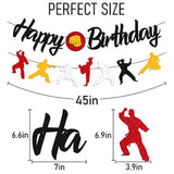 Karate Taekwondo Birthday Banner Black Glitter Party Decorations for Kids & Adults