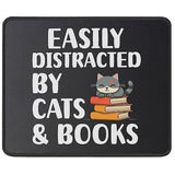 Funny Cat Mousepad - Distracted By Cats & Books Mouse Pad For Gaming, Working - Cat Owner, Book Lover Mouse Mat 9.5 Inch - Kitten Cat Lovers Bookworm Gifts For Men/Women
