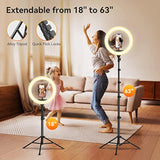 12" Ring Light With 63" Extendable Tripod Stand, Selfie Ringlight With Phone Holder And Wireless Remote, 2-In-1 Dimmable Led Ring Light And Selfie Stick For Makeup, Live Stream, Photography