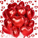 Red Heart Balloons, 24Pcs 18Inch Red Foil Heart Shaped Love Balloons And 50Pcs Heart Hanging Streamer For Valentines Day Decorations, Birthday, Proposal, Wedding Party