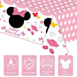 3 Packs Pink Mouse Tablecloth, Pink Polka Dot Table Cloths Disposable Plastic Cartoon Table Covers For Girls 1St 2Nd 3Rd Party Decorations Supplies, 86.6 X 51.2In