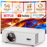 Smart Projector With Wifi And Bluetooth, Proyector-4K Support Official Licensed Apps, 2000 Ansi/Ai Auto Focus/Doiby/Hdr10+/Quiet, Portable Indoor/Outdoor Movie Projector Ceiling