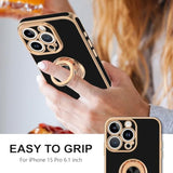 For Iphone 15 Pro Case With Ring Stand, 360° Rotatable Ring Holder Magnetic Kickstand, Plating Rose Gold Edge Soft Cover Luxury Protective Phone Case For Iphone 15 Pro 6.1"?, Black