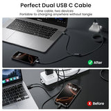 2 in 1 USB C to Dual USB C Charging & Data Cable 5FT 100W Max, 2 in 1 USB C Fast Charging Data Cable for iPhone 17/17Pro Max/16/15 Series, MacBook