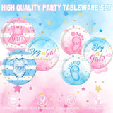 Gender Reveal Decorations Includes Plates, Napkins, Cups, Cutlery, Cake & Cupcake Toppers, Banner, Tablecloth, Balloons For Baby Gender Reveal Decorations, Serve 24