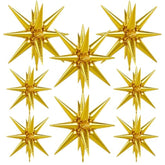 8Pcs Gold Star Balloons, Explosion Star Foil Balloons Huge Starburst Balloon Magic One-Piece 14-Pointed Mylar Spike Balloon For Fall Halloween Birthday Wedding Graduation Party Decorations