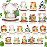 18 Pcs Jungle Animals Safari Baby Shower Decorations Wooden Jungle Par