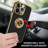 For Iphone 14 Pro Max Case, Slim Lightweight 360° Ring Holder Kickstand Support Car Mount Shockproof Women Men Non-Slip Protective Case For Iphone 14 Pro Max 6.7", Black/Gold