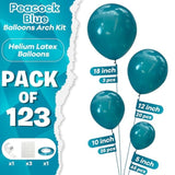 Peacock Blue Balloons Different Sizes, 123 Packs Mint Blue Balloon, Pack Of 18 12 10 5 Inch Teal Balloon Garland Arch Kit For Birthday Baby Shower Dolphin Mermaid Theme Party Decoration