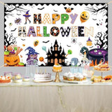Happy Halloween Classroom Banner Backdrop with Ghost Spider Bat Pumpkin Decor for Wall