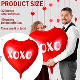 6 Pcs 32 Inches Large Heart Balloons Red Xoxo Huge Foil Heart Shaped Balloons Valentine'S Day Love Balloons Decorations For Galentines Day Wedding Anniversary Party Supplies