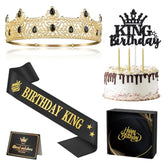 Birthday Gifts For Men, Birthday Decorations For Men, Party Decor Supplies Including King Crown & Sash & Cake Topper & Candles