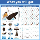 60PCS Nautical Party Supplies Cruise Hanging Swirls Ship Swirls Ocean Cruise Party Swirls Foil Ceiling Streamers for Nautical Cruise Theme Party Decor Ocean Theme Shower Birthday Favors