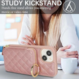 For Iphone 15 Case Wallet With Card Holder,For Iphone 15 Phone Case Wallet With Zipper With Slot Kickstand Stand Case For Women And Man 5G 6.1 Inch-Rose Gold