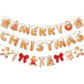 Gingerbread Christmas Decoration Merry Christmas Banner,3 Pcs Gingerbread Christmas Garland,Xmas Backdrop Cute Hanging Decor For Wall, Tree, Door, Yard, Home, Office, Indoor Outdoor.